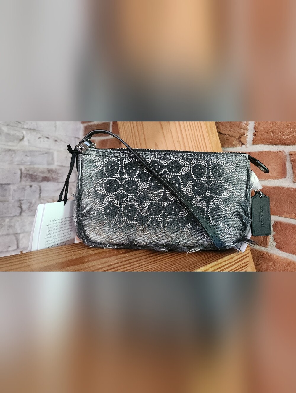 Coach Plaza In Black Distressed Denim With Loved Crystals